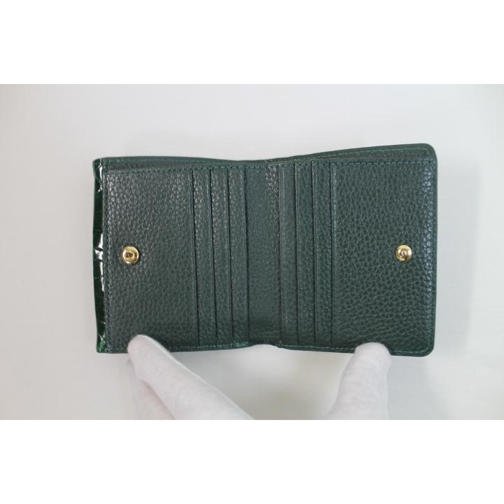 クロコダイル 財布 本物 二つ折り財布 グリーン 緑 シャイニング加工 