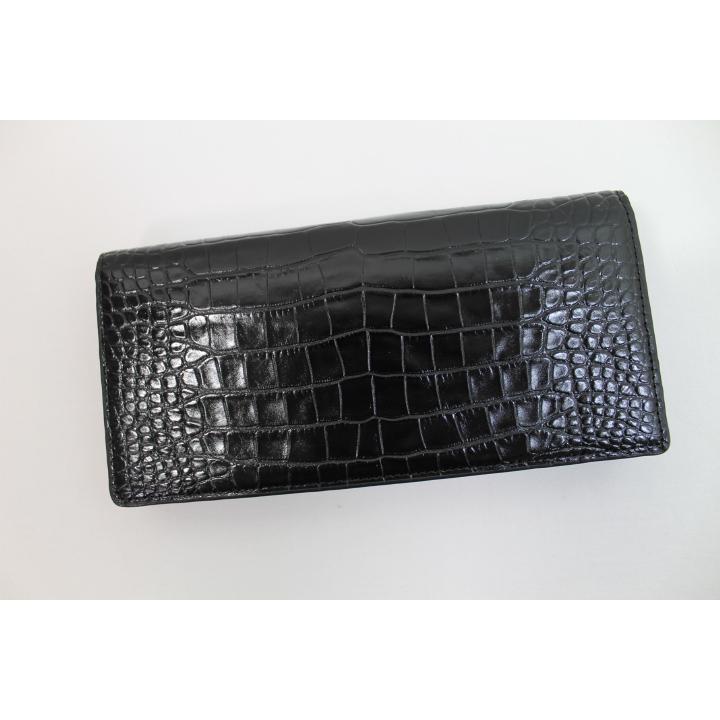 クロコダイル 財布 本物 一枚革センター取り ラウンド グリーン 内側も