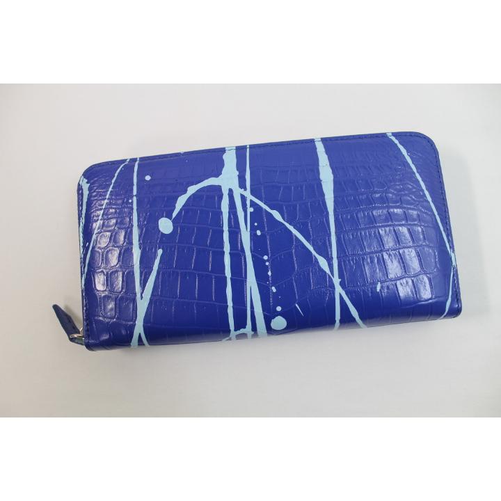 【10%OFFクーポンあり】クロコダイル 財布 長財布 本物 ラウンドファスナー 手染め 一枚革センター取り 芸術品 唯一無二 ペイント ギフト プレゼント