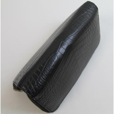 本日終了10%OFFクーポン】ゴールド金具 ブラック クロコダイル 長財布