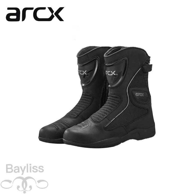 並行輸入品】ARCX 男性 / 女性黒バイク保護ブーツ牛革防水足首ミッド