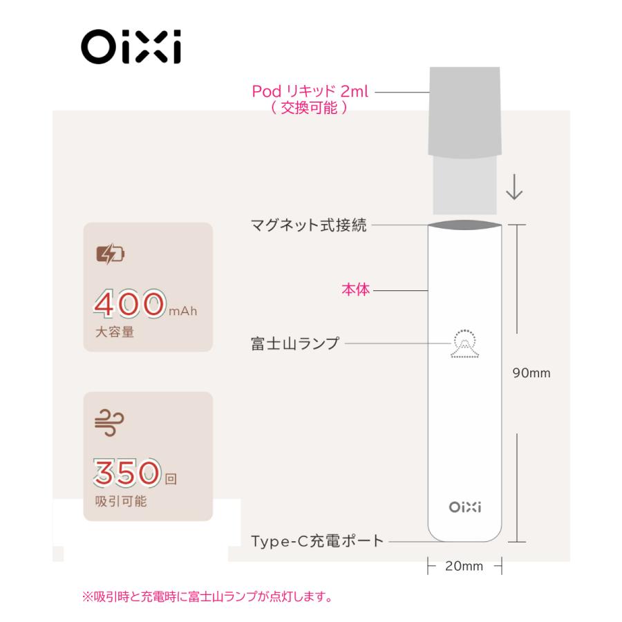 Oixi VAPEリフレッシャー♪ 電子タバコ （VAPE本体） タール ニコチン0 ベイプ 交換ポッド式 ニコレス 持ち運び シーシャ | OiXi | 01