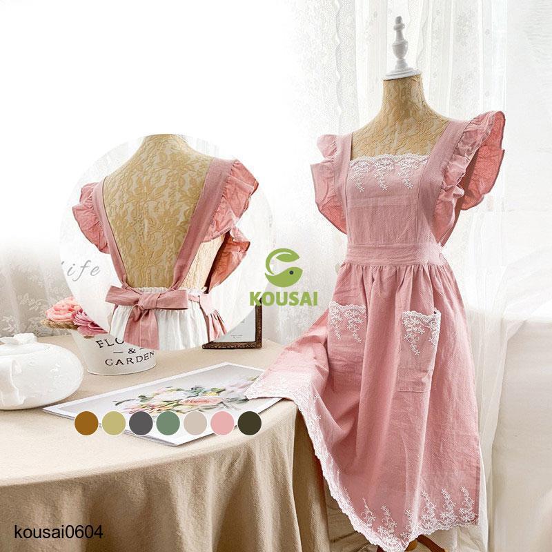 エプロン レース レディース フリル エプロンワンピース ロリータ 花屋