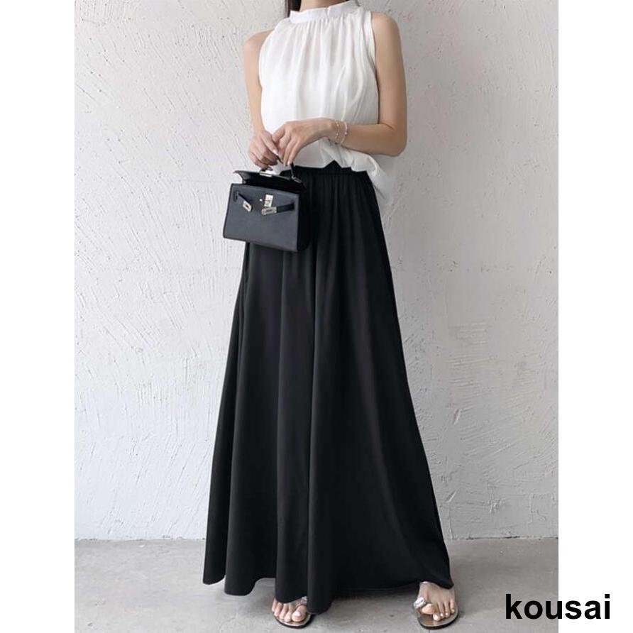 【Heve】サテンフレアガウチョ　ワイドフレアパンツ 36サイズ　ブラック Heve】サテンフレアガウチョ ワイドフレアパンツ 36サイズ ブラック