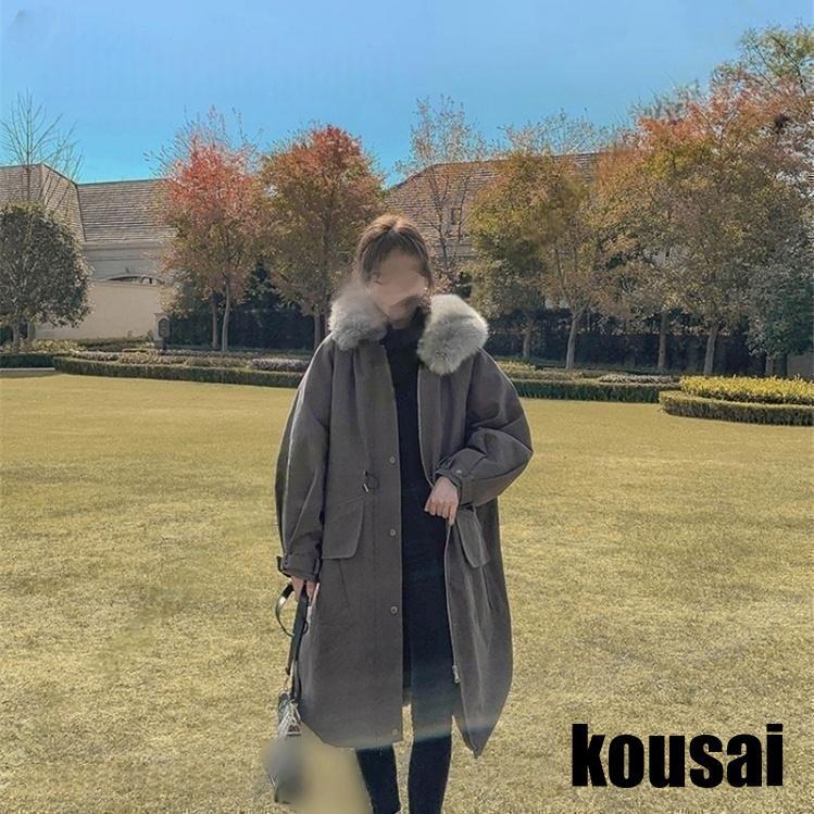 ロングコート 防寒着 秋冬 Aライン ミドル丈 ジャンパー エコファー