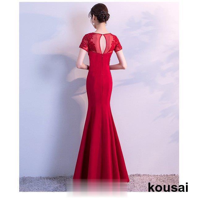 ⭐︎モニカ⭐︎Kalinna イブニングドレス 赤い刺繍入りマーメイドドレス イブニングドレス スリット マーメイドドレス ブラック ワイン赤