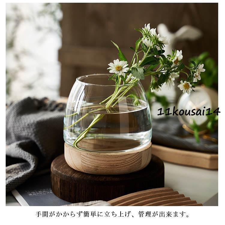 金魚鉢 ガラス製 天然木 丸型 水槽 メダカ鉢 透明 クリア 丸 鉢