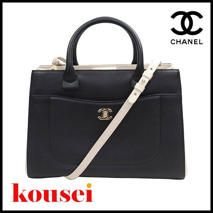 CHANEL シャネル A69930 バッグ ラージ ショッピングバッグ 2wayハンドバッグ ブラック バイカラー カーフレザー 中古｜kousei-brand