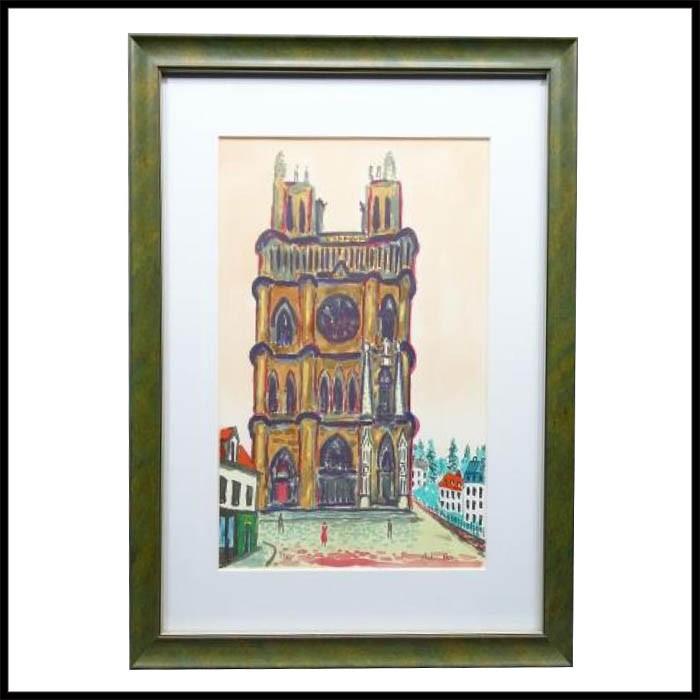 青木四郎 マントジョレの聖堂 絵画 絵 リトグラフ 中古 : kousei brand
