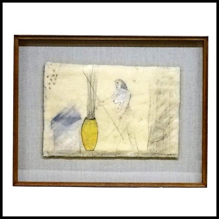 岸田淳平 『森の生活』 絵画 サイン入り パステル 鉛筆 中古