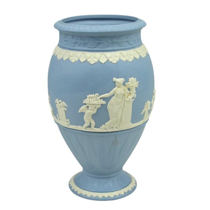 お値下げ　ウェッジウッド　ジャスパー　花瓶　ペールブルー　ヴィンテージ WEDGWOOD（ウェッジウッド） ジャスパー フラワーベース 花瓶 ペール