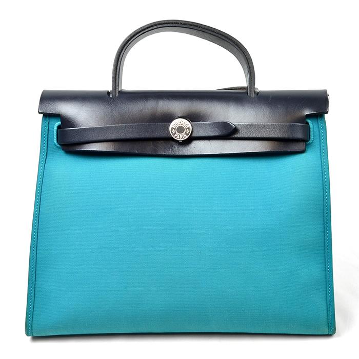 HERMES エルメス エールバッグ ジップ PM ブルー系 ブラック シルバー 