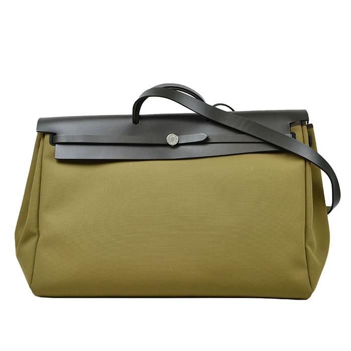 年末のプロモーション特価 キャンバス カーキ ブラック Cabine Retourne Zip Herbag ジップ エールバッグ エルメス Hermes レザー 19年製 D刻印 ハンドバッグ Floridapace Gov