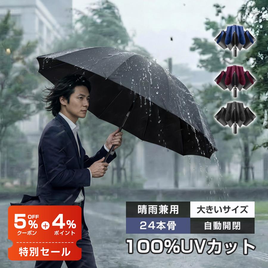逆折りたたみ傘 24本骨 超遮光 ワンプッシュ 自動開閉 100%UVカット