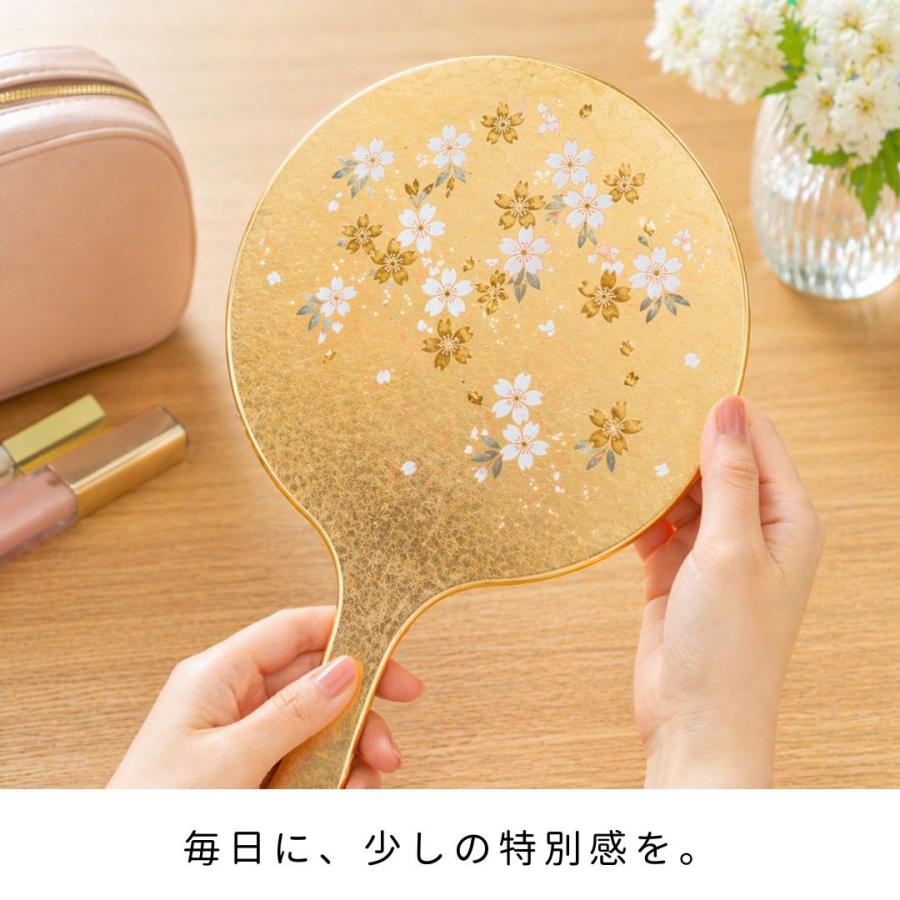 雅手鏡（中）箔工芸 祥桜 金箔 手鏡 桜 蒔絵 コンパクトミラー 金沢