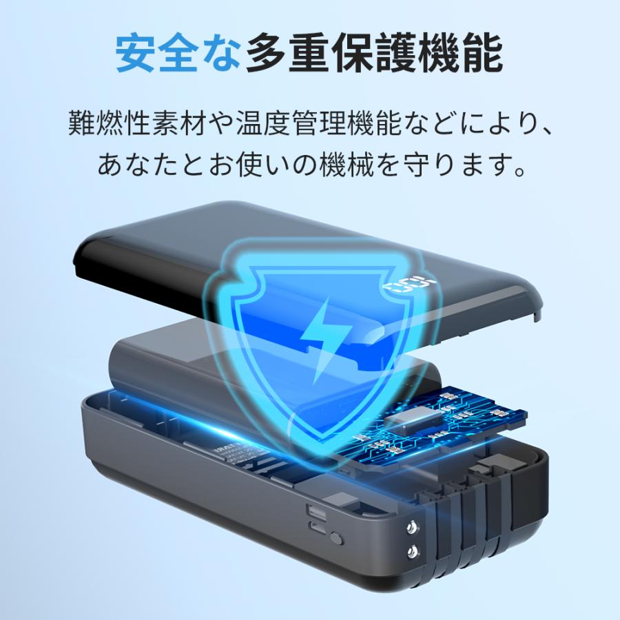 モバイルバッテリー 大容量 3.0A急速充電 55800mAh ケーブル内蔵 type