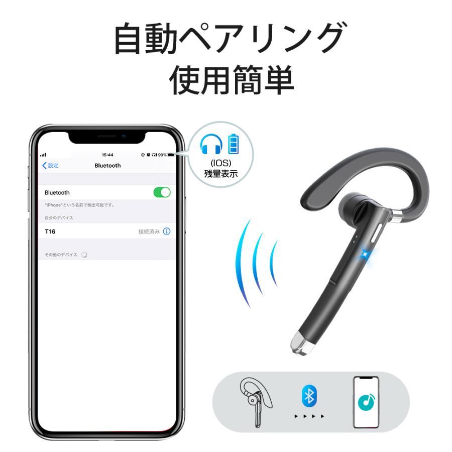 「2台同時接続可能 bluetooth5.2」充電ケース付き ヘッドセット 片耳ワイヤレスイヤホン  ビジネス ミュート機能通話 無痛装着 超軽量 耳掛け型 左右耳通｜kousyoustore｜05