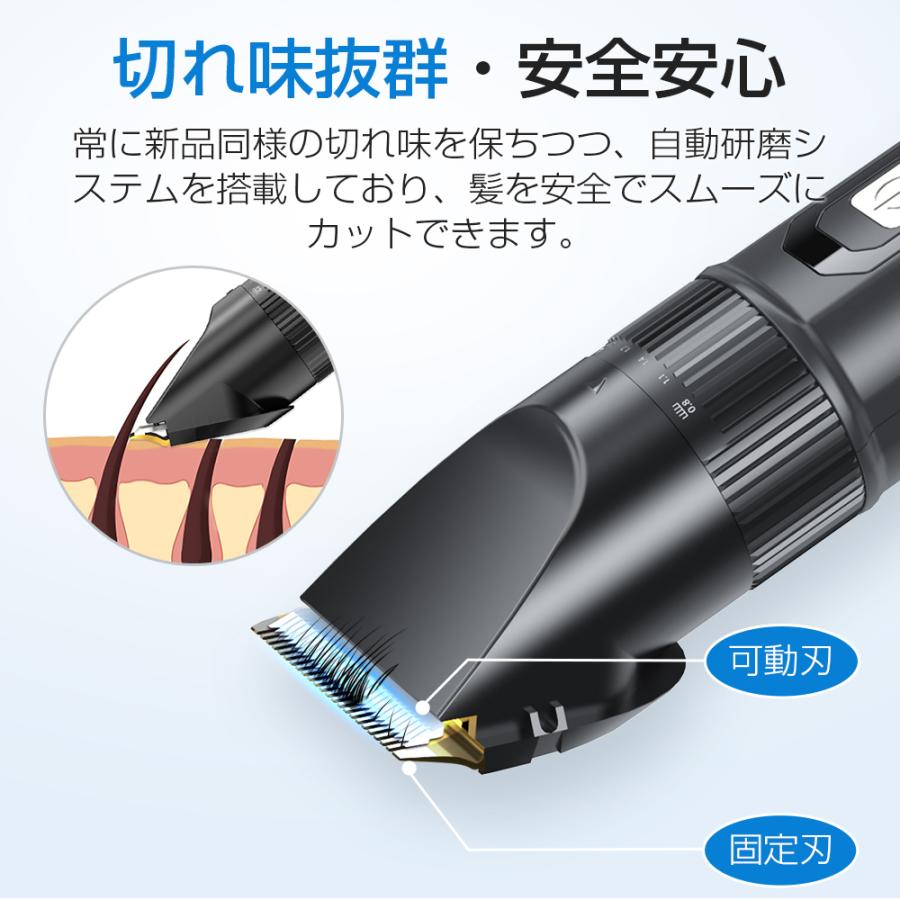 電気バリカン 散髪 ヘアカッター ヘアクリッパー USB充電式 バリカン  コードレス 2000mAh  LEDディスプレイ残量表示  アタッチメント付き  自動研磨式 | GERCEO | 03