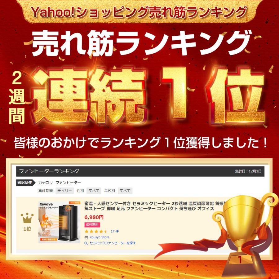 Revave セラミックヒーター 室温・人感センサー付き セラミック Revave セラミックヒーター 室温・人感センサー付き セラミック