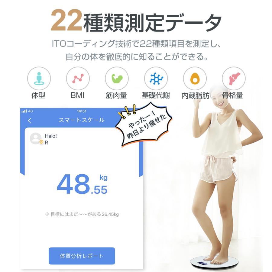 体重計 体組成計 ITO技術 高精度 22項目測定 ヘルスメーター 登録無制限 USB充電式 スマホ連動 体脂肪計 内蔵脂肪 BMI 基礎代謝 など測定 小数点2桁 円型 薄型 :TJCS4600BA:Kousyo Store - 通販 - Yahoo!ショッピング 体重計 体組成計 ITO技術 高精度 22項目測定 ヘルスメーター 登録無制限 USB充電式 スマホ連動 体脂肪計 内蔵脂肪 BMI 基礎代謝 など測定 小数点2桁 円型 薄型 :TJCS4600BA:Kousyo Store - 通販 - Yahoo!ショッピング