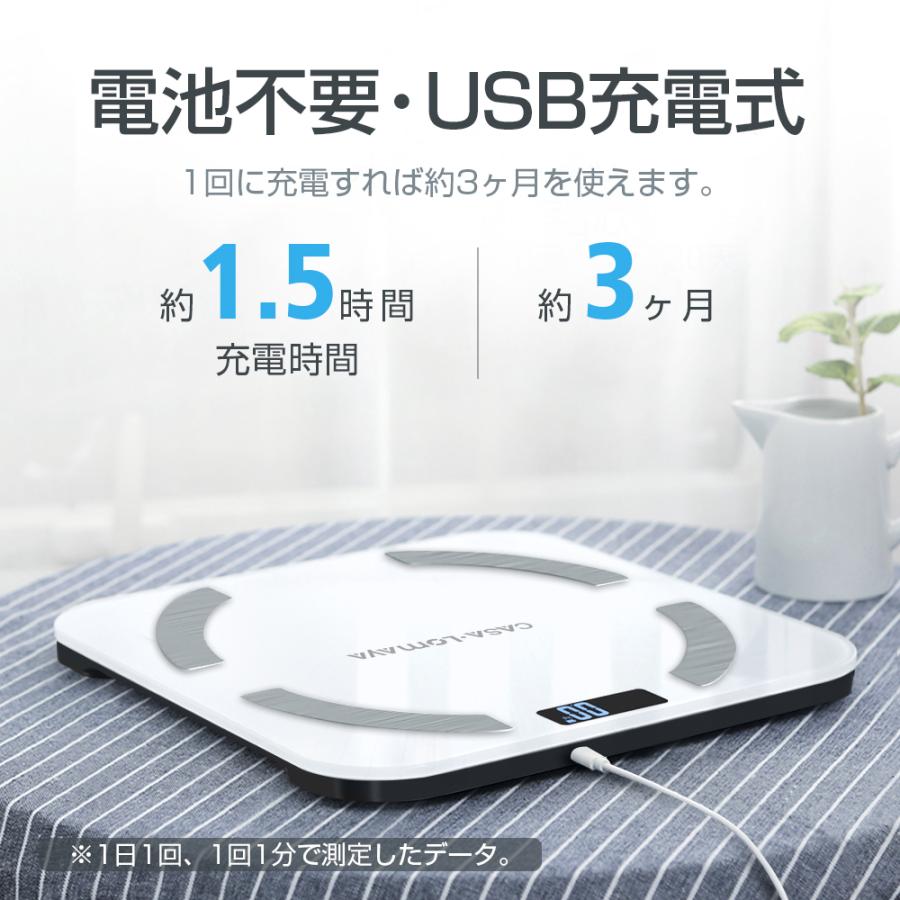 Bluetooth 体重計 BIA技術 体組成計 高精度 USB充電式 体脂肪計 スマホ