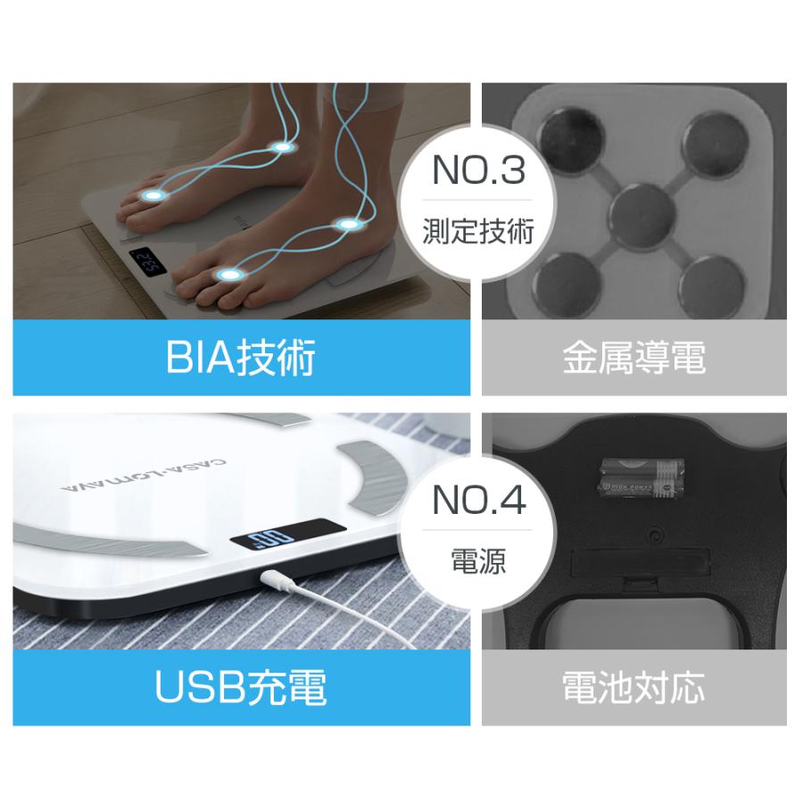 Bluetooth 体重計 BIA技術 体組成計 高精度 USB充電式 体脂肪計 スマホ