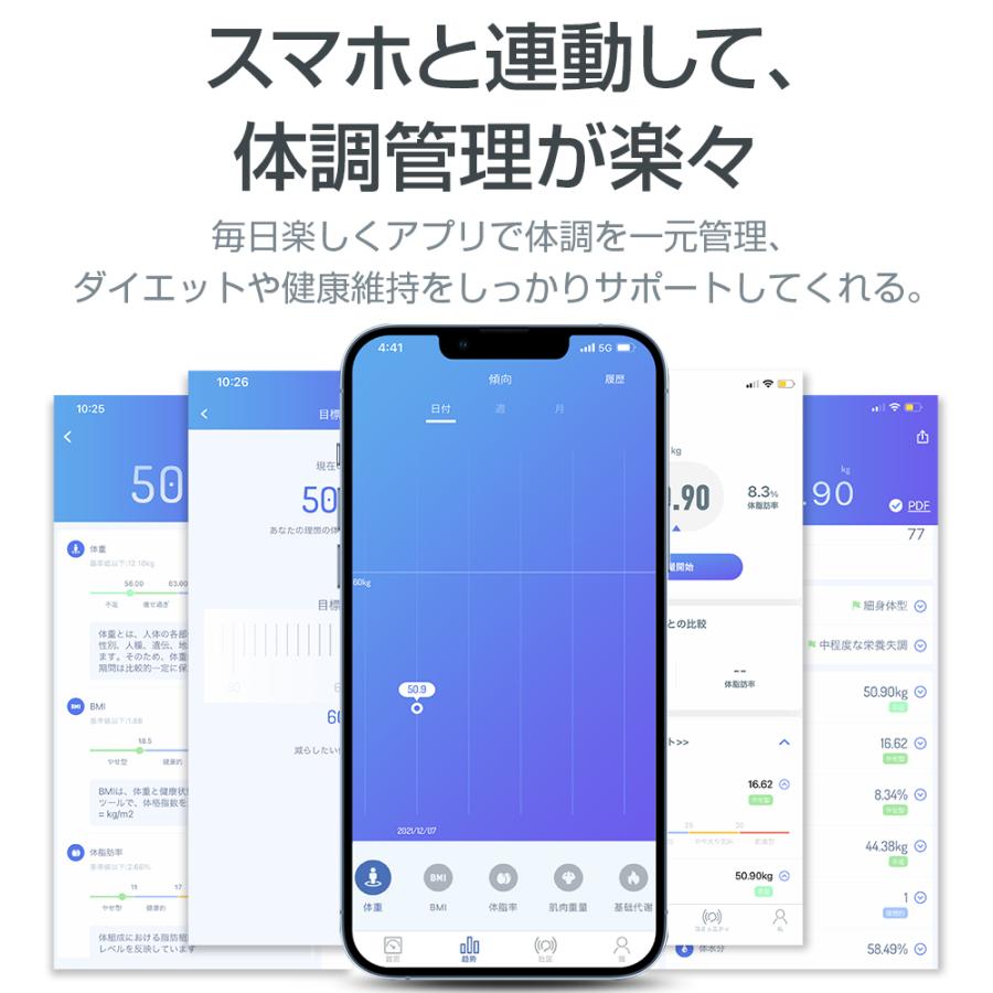 Bluetooth 体重計 BIA技術 体組成計 高精度 USB充電式 体脂肪計 スマホ