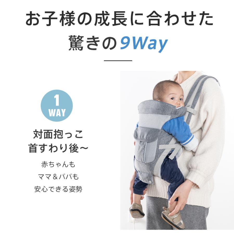 抱っこ紐 新生児 から使える 抱っこひも ヒップシート付き おんぶ紐 9way ベビーキャリア ウエストキャリー分離可 メッシュ素材 対面抱き 前向き 抱っこ｜kousyoustore｜10