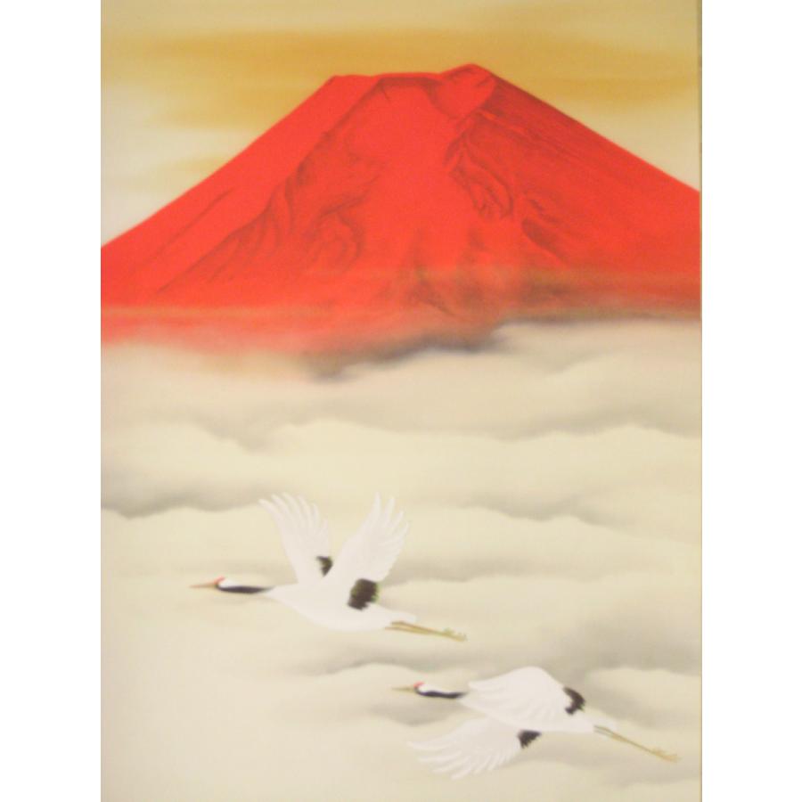 掛け軸 掛軸 赤富士飛鶴 中島洋介 (特殊工芸作品・新品)_2