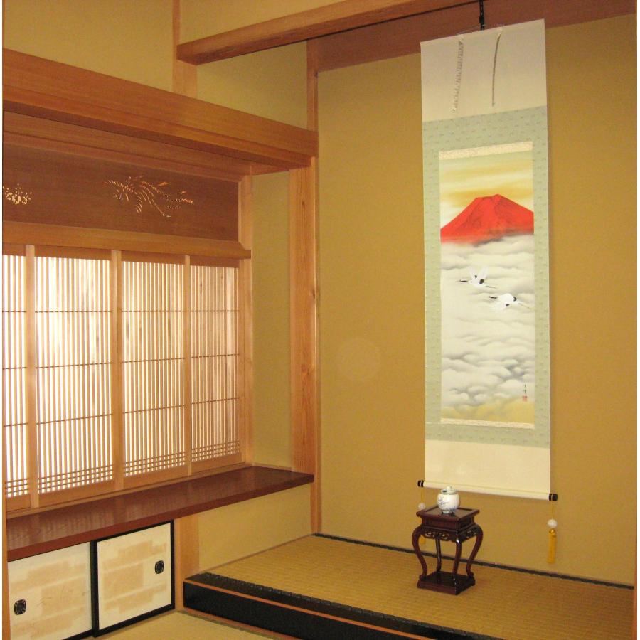 掛け軸 掛軸 赤富士飛鶴 中島洋介 (特殊工芸作品・新品)_6