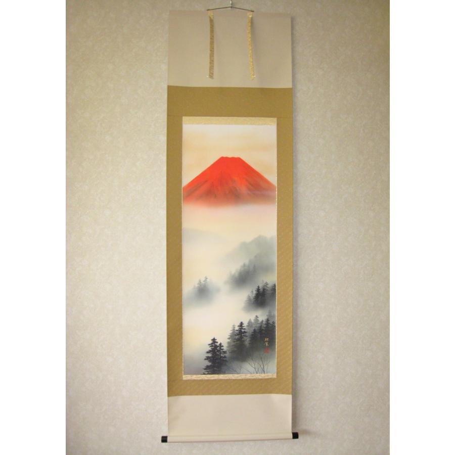 掛け軸 掛軸 赤富士 萩原緑翠 (特殊工芸作品・新品)