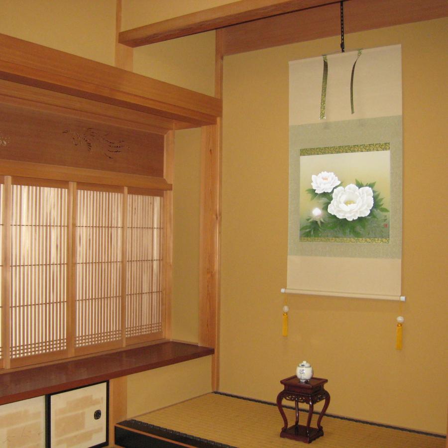 掛け軸 掛軸 牡丹 (ぼたん) 鈴木優莉 (真作・新品) 尺八横 太巻