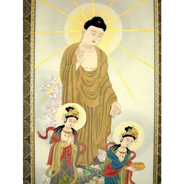 真作/頼彦/三尊仏図/三尊佛図/桐共箱付/布袋屋掛軸HH-254 真作/頼彦/三尊仏図/三尊佛図/桐共箱付/布袋