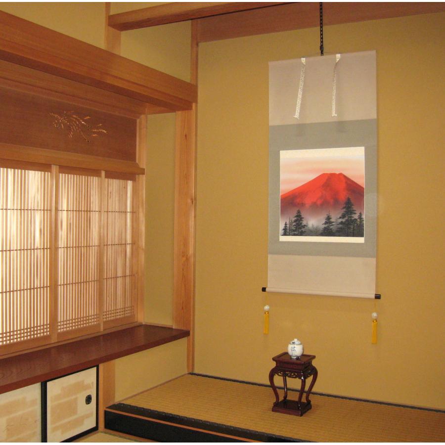 掛け軸 掛軸 赤富士 稲垣雅彦 (真作・新品) 尺八横 : 掛け軸の専門店