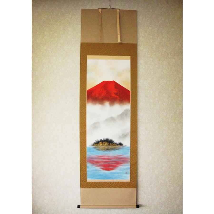 掛け軸 掛軸 湖上朱映富士(赤富士) 稲垣雅彦 (真作・新品) : 掛け軸の