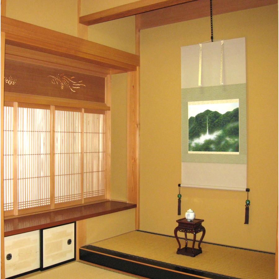 掛け軸 掛軸 青緑山水 稲垣雅彦 （真作・新品） 尺八横 : 掛け軸の専門