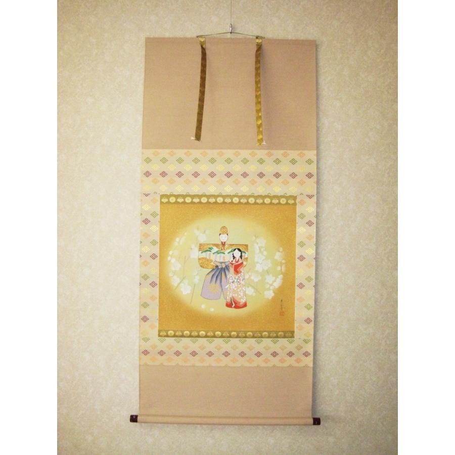 【真筆】ミニ掛け軸　桃香の雛◆金武蘇春 (新品) 真筆】ミニ掛け軸 桃香の雛◇金武蘇春 (新品) 絵画