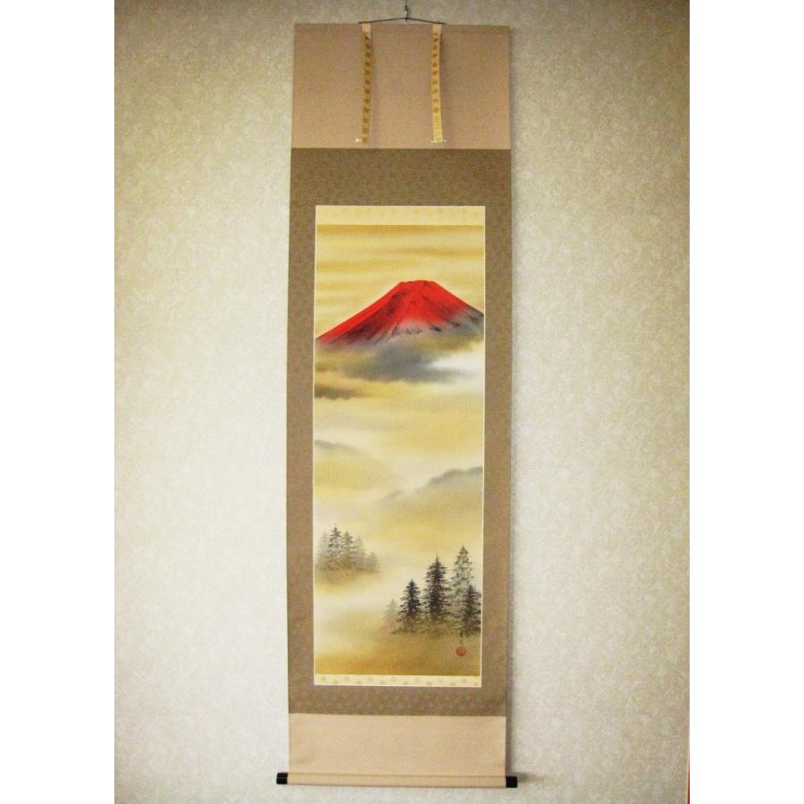 掛け軸 朱映富士(赤富士) 岩田東嶺 (真作・新品)