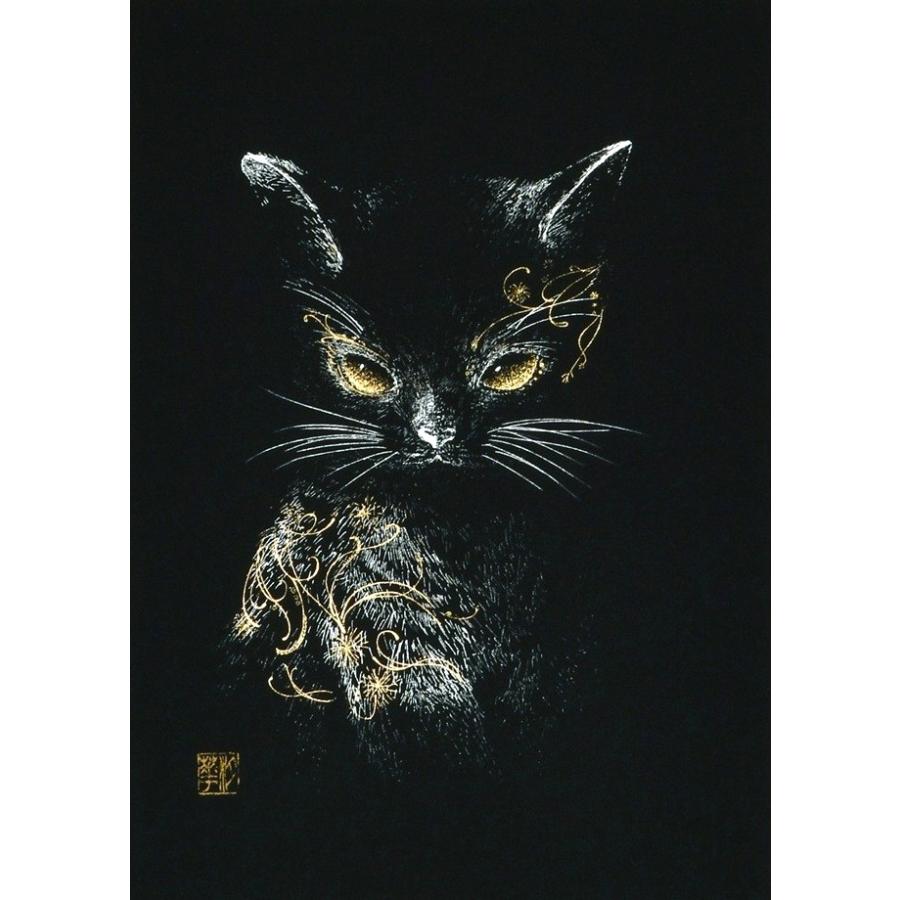 本金箔押額 黒猫美麗◇田畑汐華 : 掛け軸の専門店 香遊オンライン
