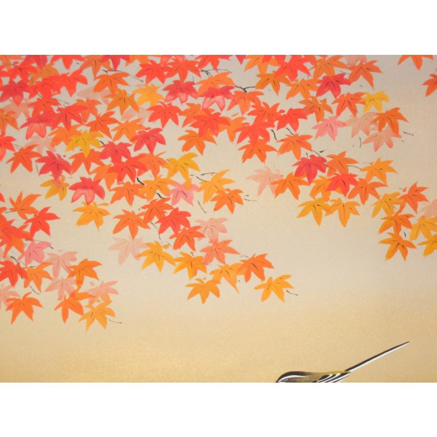 掛け軸 掛軸 紅葉に小禽 川島正行 (真作・新品) 尺八横_3