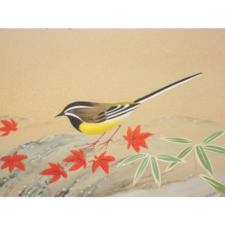 掛け軸 掛軸 紅葉に小禽 川島正行 (真作・新品) 尺八横_5