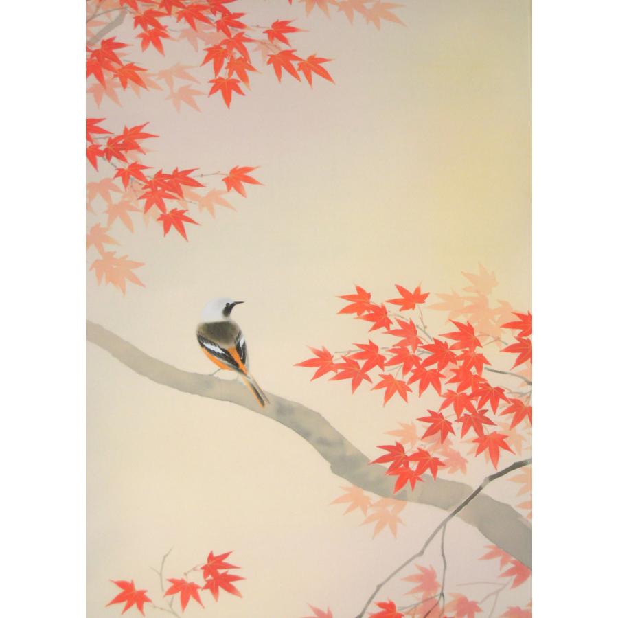 掛け軸 掛軸 紅葉に小禽 萩原緑翠 (特殊工芸作品・新品) 受注生産