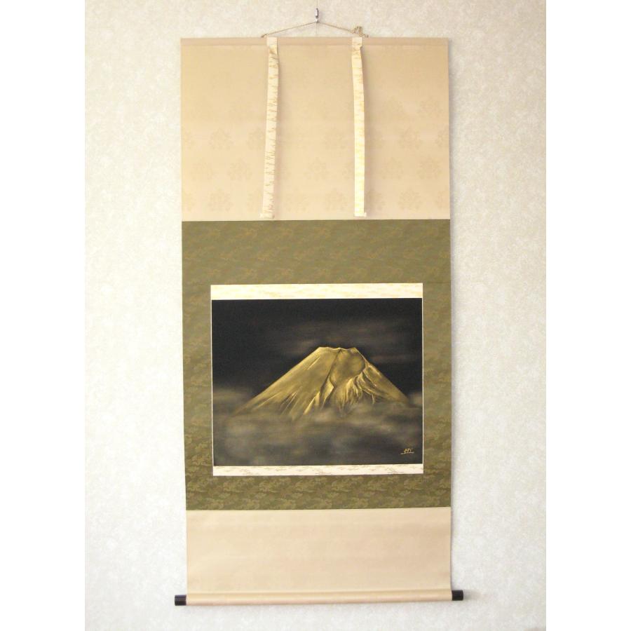 掛け軸 掛軸 富士之山 長島博山 (真筆・中古) 金泥使用 太巻仕様 共箱