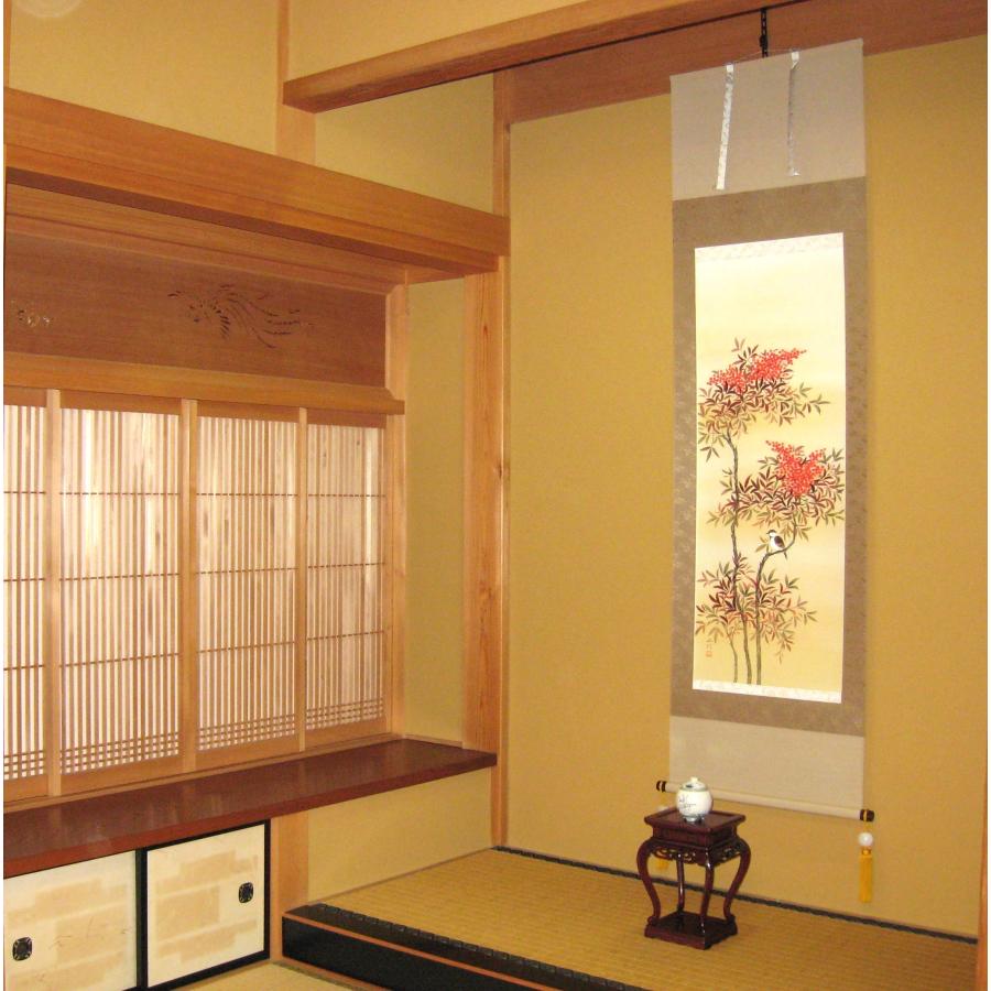掛け軸 掛軸 南天に雀 川島正行 (真作・新品)_6