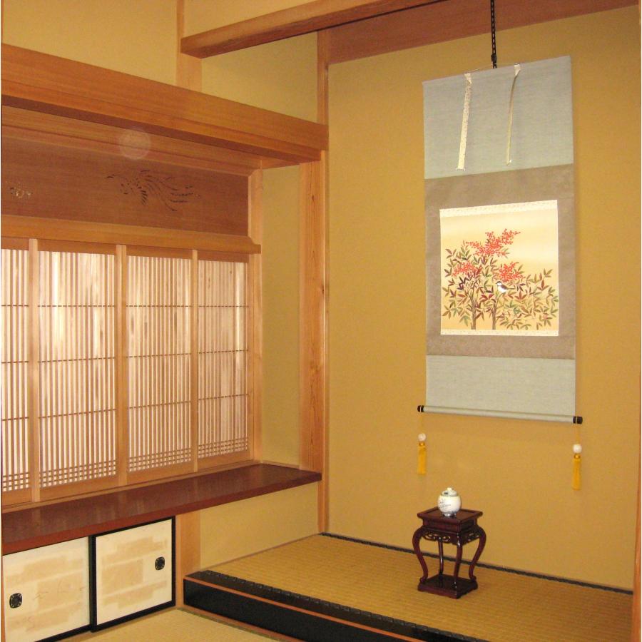 掛け軸 掛軸 南天に雀 川島正行 (真作・新品) 尺八横_6