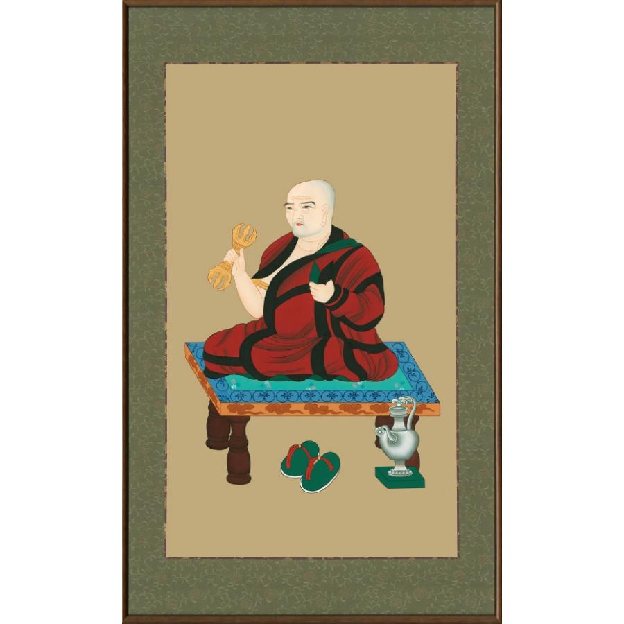 真言宗 八代祖師図 紙本掛軸 軸先なし 木版に彩色？ 仏画 傷みあり 真言宗 八代祖師図 紙本掛軸 軸先なし 木版に彩色？ 仏画 傷みあり
