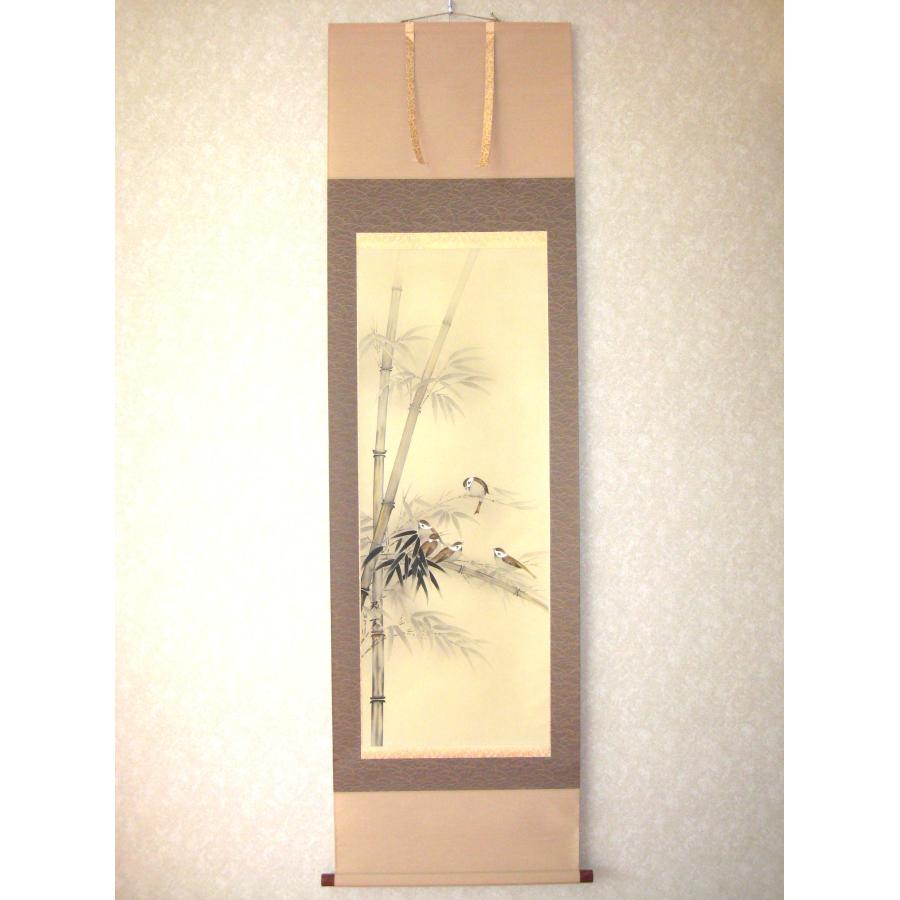 【真筆】掛け軸 掛軸　竹に雀◆松浦瑞雲　共箱・タトウ箱付 真筆】掛け軸 掛軸 竹に雀◇松浦瑞雲 共箱・タトウ箱付 掛け軸 掛軸 竹