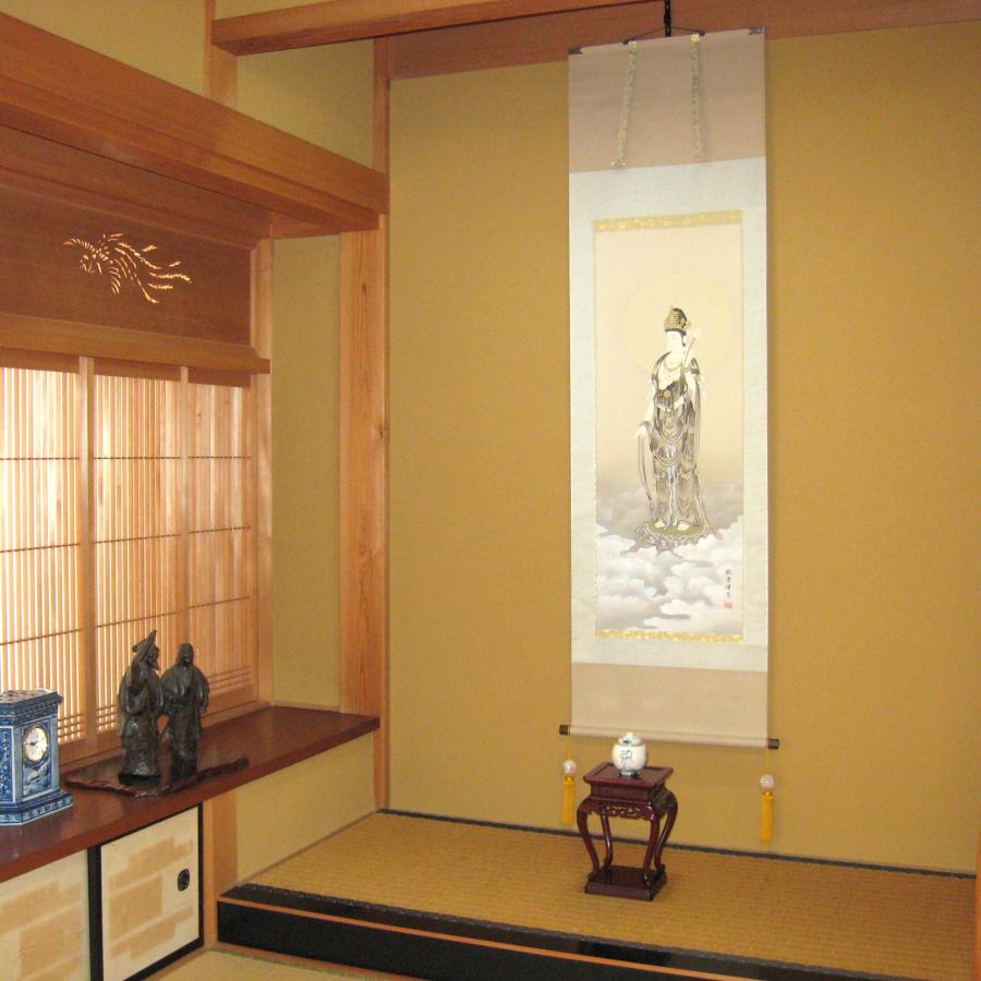 掛け軸　雲上観音◆野口弧堂 (真作・中古) 共箱・タトウ箱付 掛け軸 掛軸 雲上観音 野口弧堂 (真作・中古) 共箱・タトウ箱付