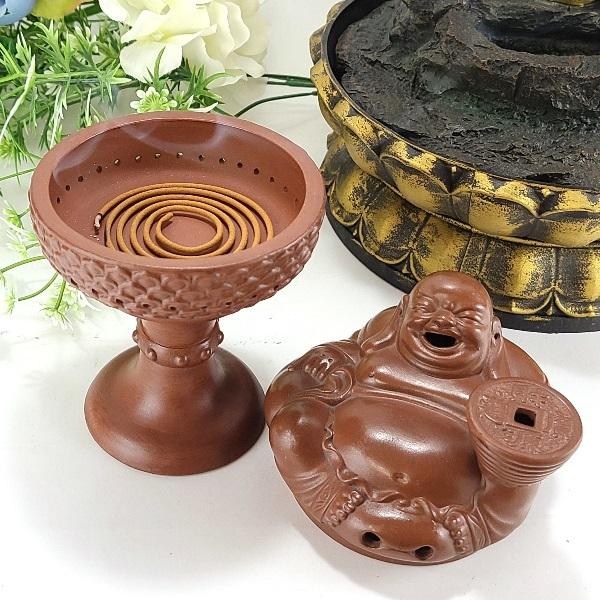 古備前香炉 布袋】識箱付備前焼 福の神 置物 香炉(布袋) 陶器製