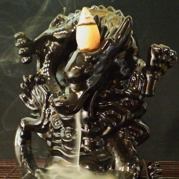 龍のお香立て 龍の置物 陶器 倒流香炉 倒流香 お香 逆流香炉